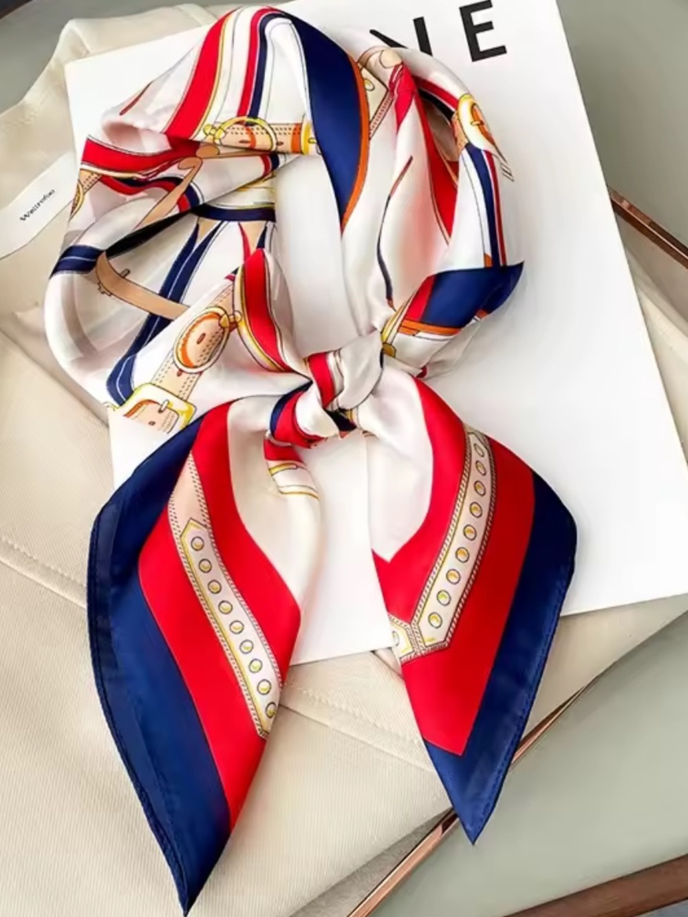 New Color Block Scarf in White & Blue